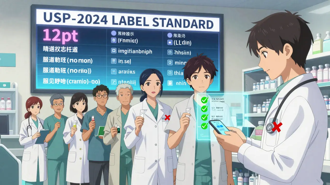 Patients scanning pharmacy labels with a phone app that displays real-time verification overlays.