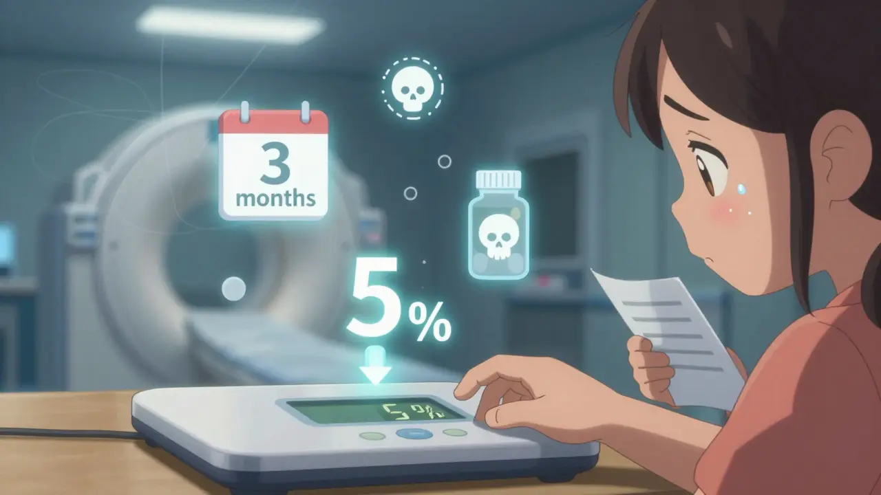 A child's weight drops on a scale while medical icons float nearby, with a worried mother holding a doctor's note.