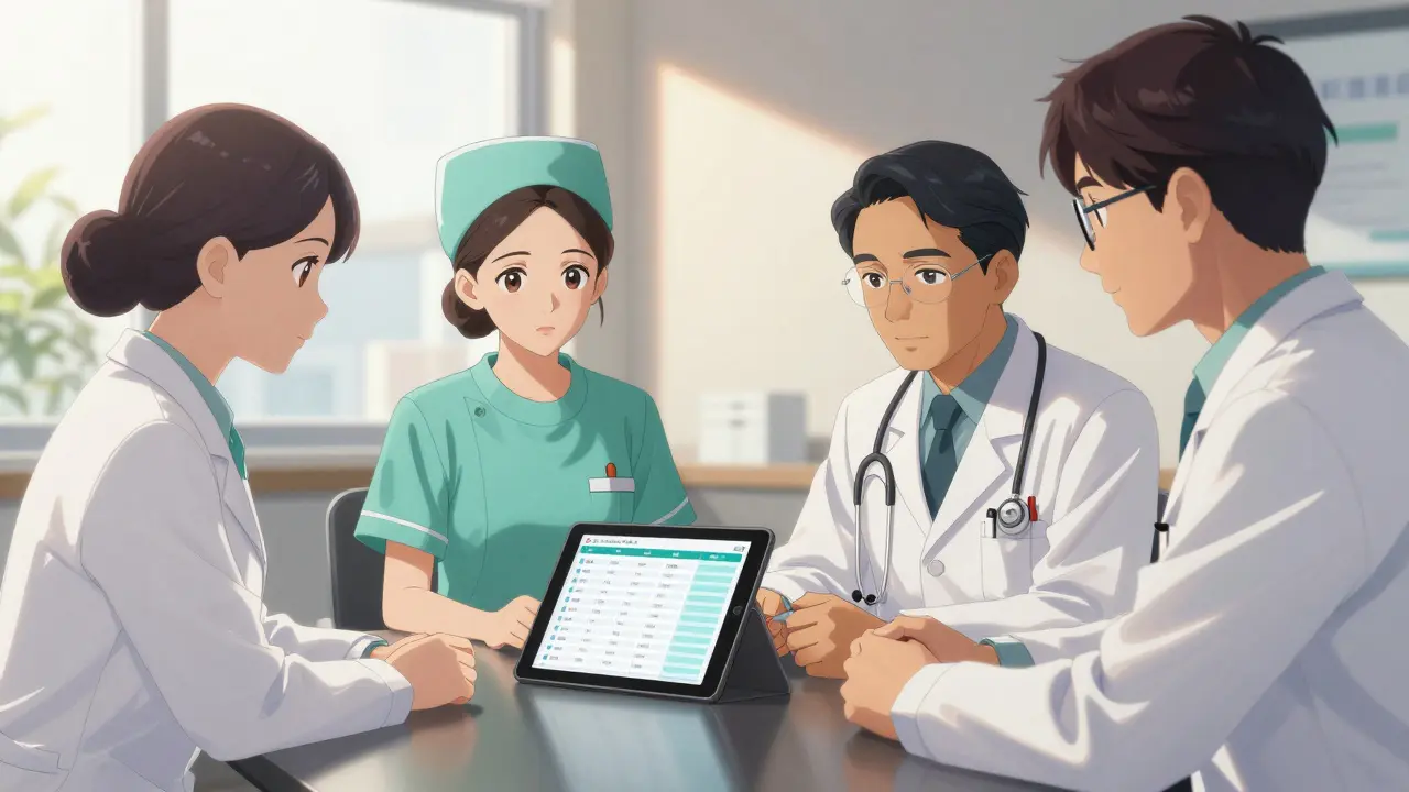 Anime style medical committee meeting to discuss pharmaceutical guidelines